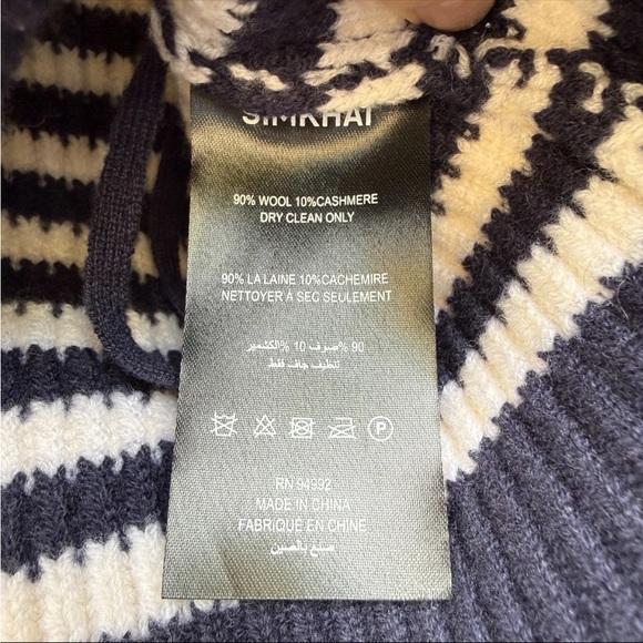 NWT Simkhai Womens Cropped Striped V-Neck Tank Dark Blue Wool Cashmere Size M - Picture 8 of 8